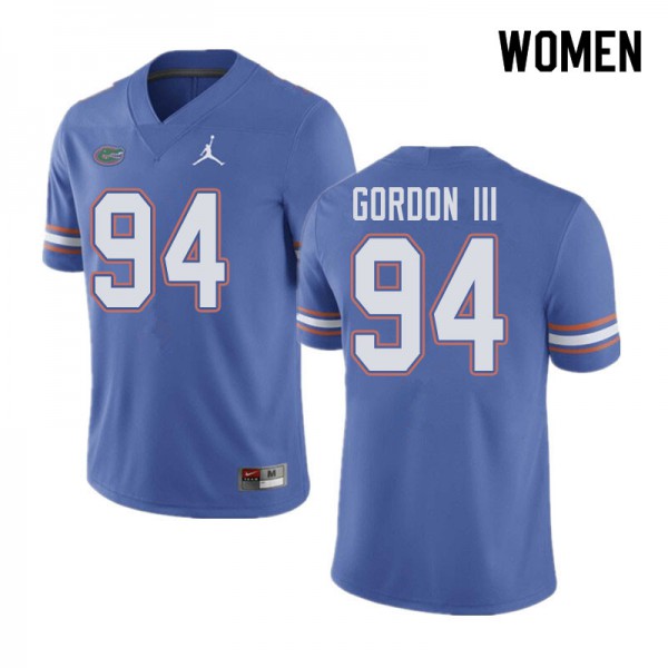 Jordan Brand Women #94 Moses Gordon III Florida Gators College Football Jersey Blue